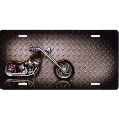 Chopper On Diamond Plate Novelty License Plate-t2180c