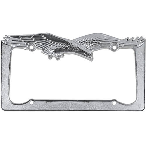 BDK 2-Pack Eagle License Plate Frames – Silver Chrome Metal, Weather Resistant, Universal