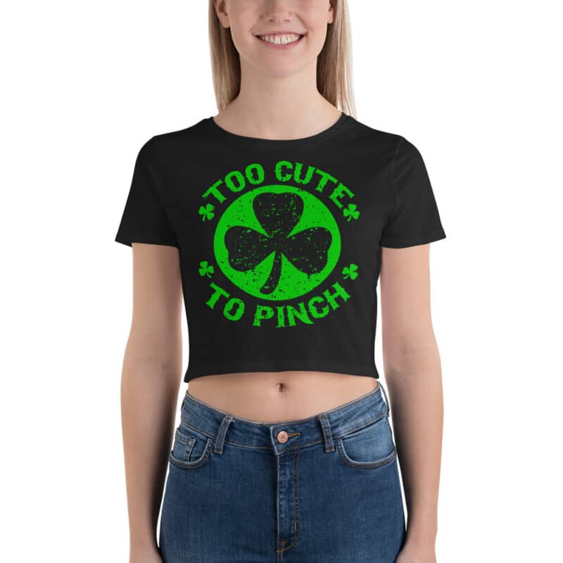 Too Cute To Pinch Crop Top Saint Patrick's Day Black